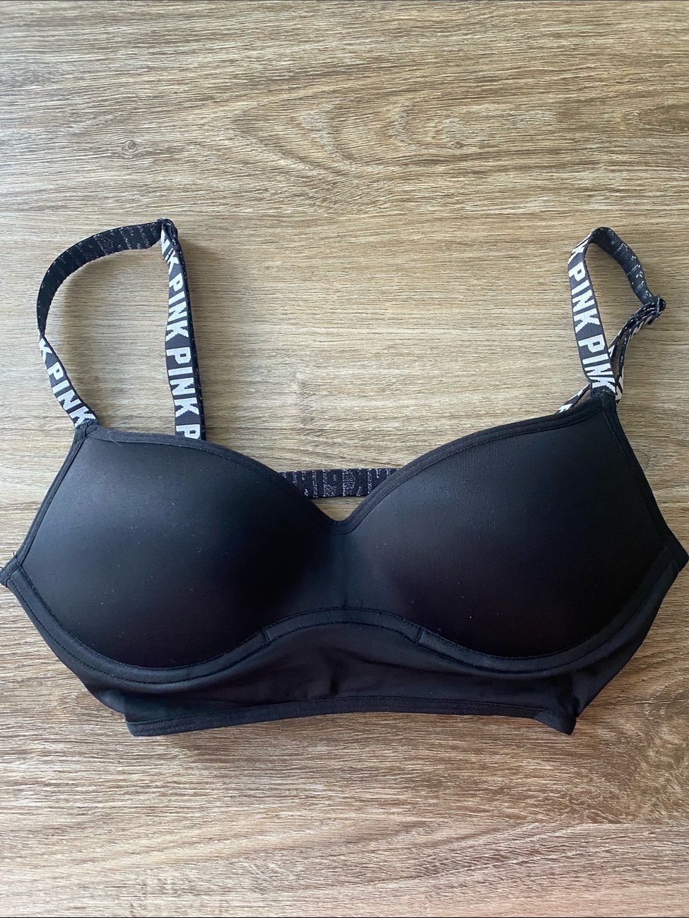 PINK Victoria's Secret Black Molded Push-Up Bralette with Branded Straps